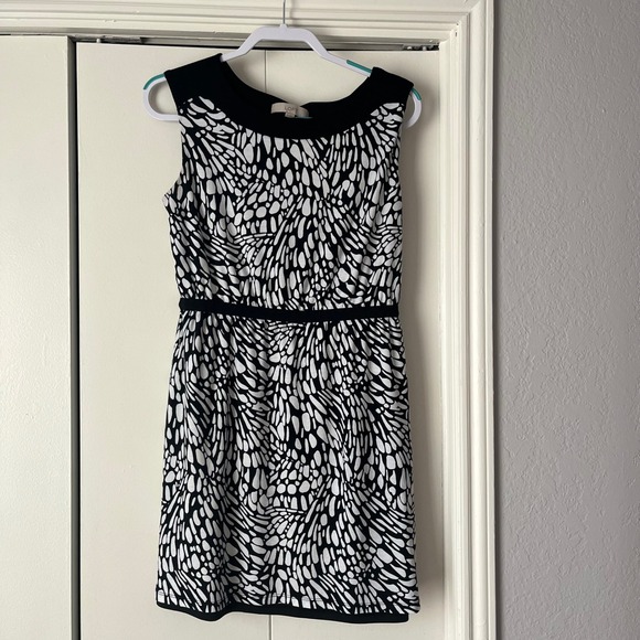 LOFT Black & White Print Dress Sleeveless Career‎ Casual Party Medium - Picture 1 of 5